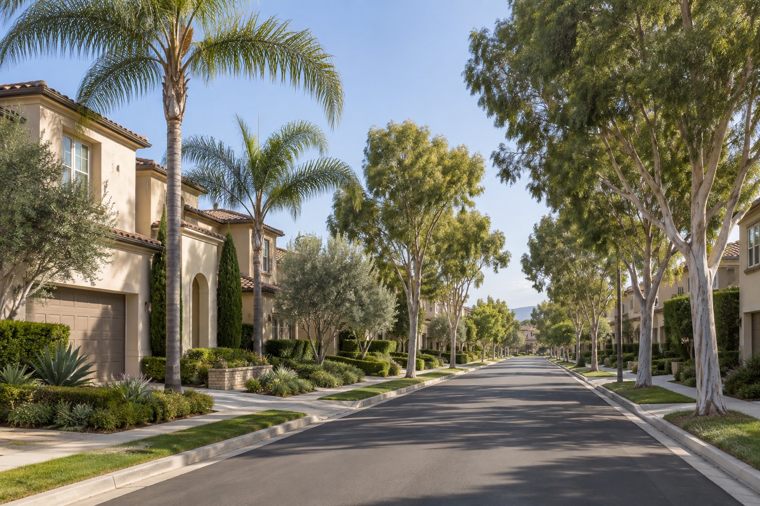 A tree lined Irvine, California street