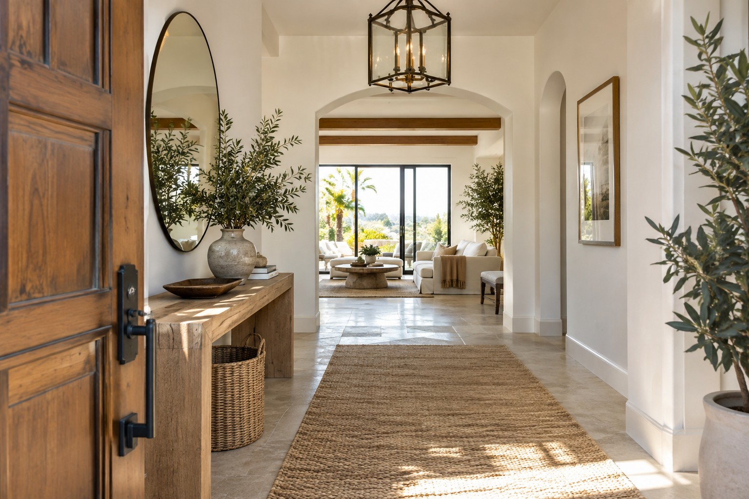 A warm, elegant Southern California home entryway
